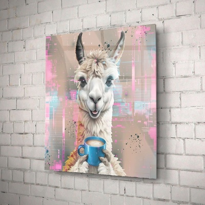 Art gift Стъклено АРТ пано - Лама с чаша кафе
