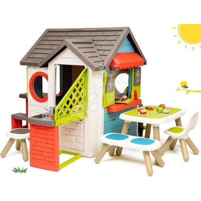 Smoby Domeček se zahradní restaurací Chef House DeLuxe a zeleným posezením a plotem