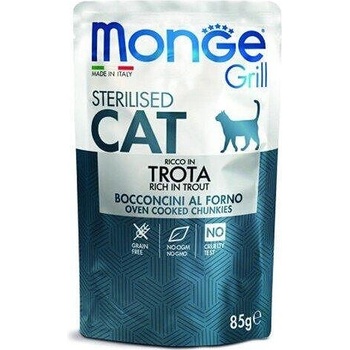 Monge Grill Sterilised с пъстърва - пауч с хапки в желе - за кастрирани котки в зряла възраст-85гр