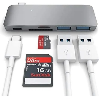 Satechi USB-C Pass Through USB Hub - мултифункционален хъб за свързване на допълнителна периферия за компютри с USB-C (тъмносив)