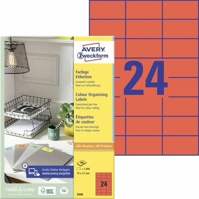 avery zweckform Etikety farebné 70x37mm Avery A4 100 hárkov červené