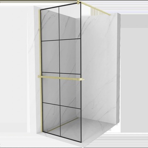 Mexen Kioto+ душ преграда със стелаж Walk-in 80 x 200 см, черна решетка, златна матирана - 800-080-121-55-77 (800-080-121-55-77)