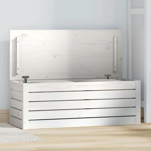 vidaXL Кутия за съхранение, бяла, 89x36, 5x33 см, борово дърво масив (823620)