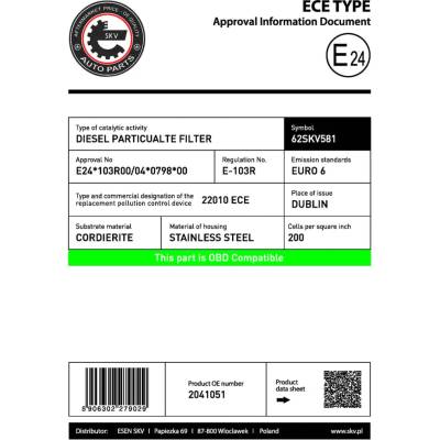 ESEN SKV Filtr pevných částic ESN 62SKV581