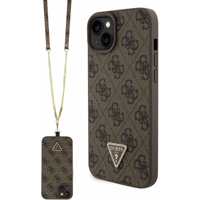 GUESS PU 4G Strass Triangle Metal Logo Задна обвивка + Crossbody Ремък за iPhone 15 Plus Brown Guess | Kafyav | МЪЖЕ | UNI