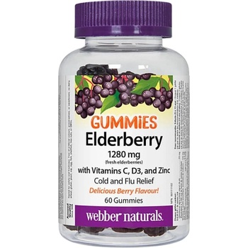 Webber Naturals Elderberry Gummies | With Vitamin C, D-3, Zinc [60 дъвчащи дражета]