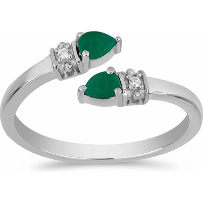 Nefertitis Prsten stříbrný s broušeným smaragdem a zirkony 016430 EM