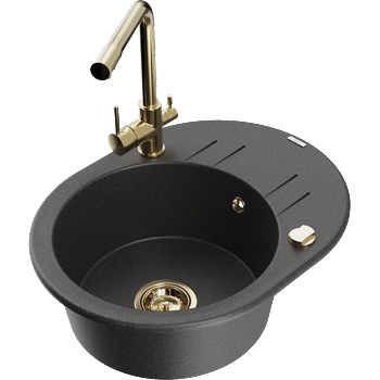 Mexen Kevin гранитна мивка с една камера и отцедник и кухненски смесител Duero, черен с пръски - 6517-76-671600-50 (6517-76-671600-50)