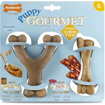 Nylabone hračka Gourmet Puppy kost příchuť slanina a burákové máslo 2ks