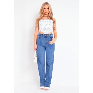 Missy Empire Дънки Missy Empire Mid Wash Straight Leg Jeans - Blue