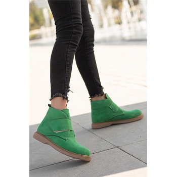 Moda Trend Дамски велурени боти с велкро закопчаване - Зелени #363871 (363871_Зелен)