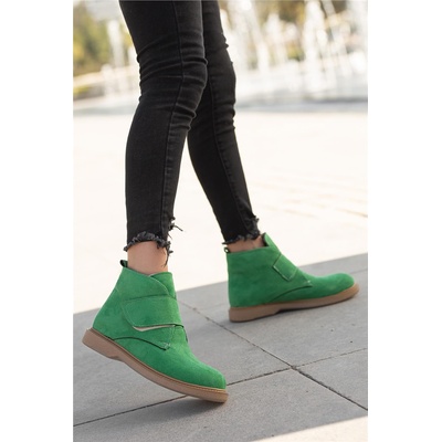 Moda Trend Дамски велурени боти с велкро закопчаване - Зелени #363871 (363871_Зелен)