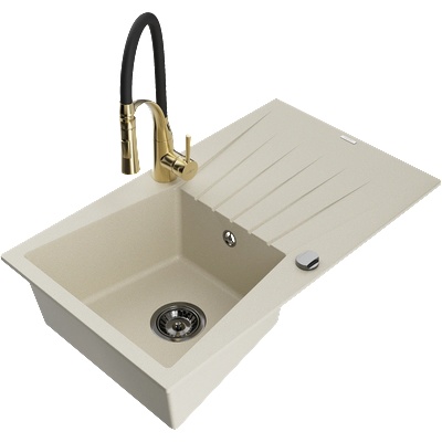 Mexen Cesar гранитна мивка с 1 отделение с отцедник и кухненски смесител Aster, бежова - 6514-69-73450-57-B (6514-69-73450-57-B)