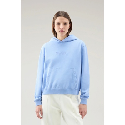 Woolrich Cotton Fleece Logo Hoodie modrá