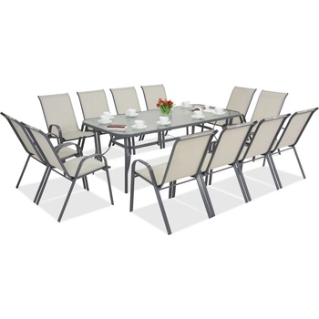 Garden Point Метална градинска мебел Modena за 12 човека с голяма маса Garden Point светло сива (GAP473-12)