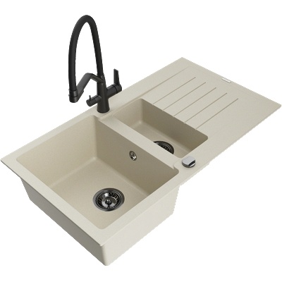 Mexen Matias гранитна мивка с 1, 5 камери с отцедник и кухненски смесител Duo, (6502-69-671701-70-B)