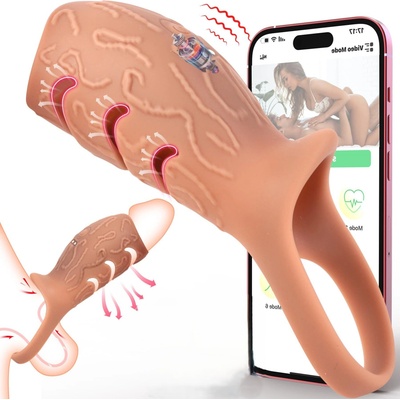 SuperLove Realistic Vibrating Penis Sleeve with App Skin