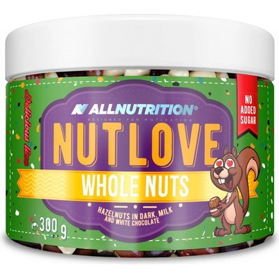 AllNutrition Nutlove Whole Nuts Lískový Ořech v hořké bílé mléčné čokoládě 300 g