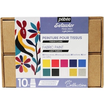 Set farieb Pebeo na svetlý textil Setacolor Opaque / 10x45 ml