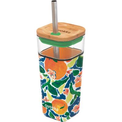 Quokka Skleněný pohár s brčkem Liquid Cube cube orangres 540 ml