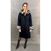 Max Original Leather Vlnený kabát s pravou kožušinou zajaca-rexa 291011-H black činčila Black