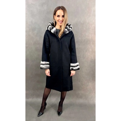 Max Original Leather Vlnený kabát s pravou kožušinou zajaca-rexa 291011-H black činčila Black