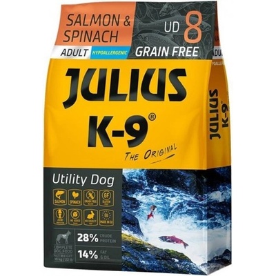 Julius-K9 JULIUS-K9® Utility Dog Salmon Spanach - Хипоалергенна суха храна за кучета БЕЗ ЗЪРНЕНИ КУЛТУРИ със сьомга и спанак - 10кг, Унгария - 311173