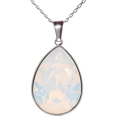 Swarovski Elements Rhodiovaný náhrdelník bílá slzička, kapka 54035.3 White Opal (bílá mléčná, vintage)