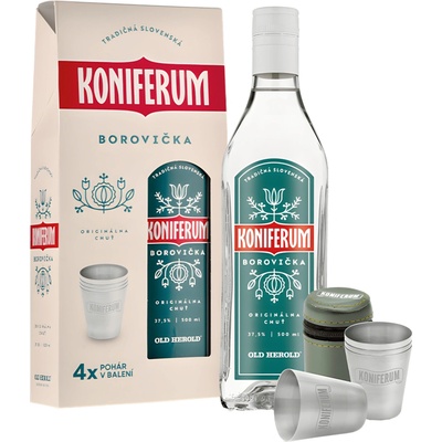 Koniferum Borovička 37,5% 0,5 l (darčekové balenie 4 poháre)