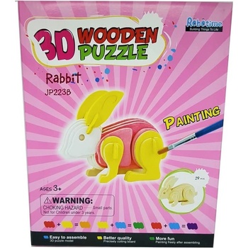 Robotime Дървен 3D пъзел с боички Robo Time от 29 части - Заек (JP223B)