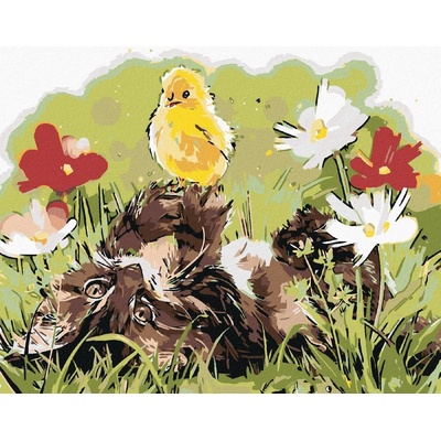 Zuty Malování podle čísel Kotě a kuřátko 100 x 80 cm vypnuté plátno na rám