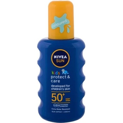 Nivea Sun Kids Protect & Care Sun Spray SPF50+ водоустойчив слънцезащитен спрей с цвят 200 ml