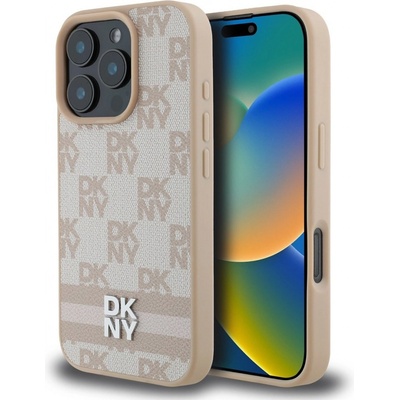 DKNY PU Leather Checkered Pattern and Stripe kryt pre iPhone 16 Pro, ružový 57983122467