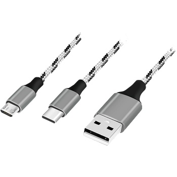 LogiLink USB 2.0 кабел USB-A/M - Micro-USB + USB-C, бял/черен, 1, 2 м