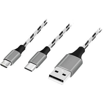 LogiLink USB 2.0 кабел USB-A/M - Micro-USB + USB-C, бял/черен, 1, 2 м