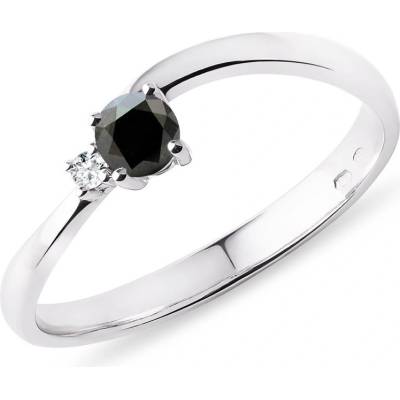 Klenota Prsten waves s černým diamantem v bílém zlatě k0769052