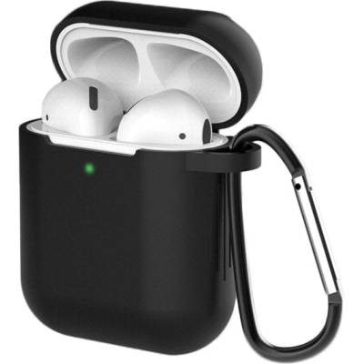 HQWear AirPods 2 / AirPods 1 мек силиконов калъф за слушалки, с карабинер, черен, (калъф D) (9145576538516)
