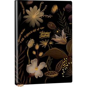 Victorias Journals Тефтер Victoria's Journals Florals - Златисто и черно, пластична корица, на точки, 96 листа, А5 (V3449)
