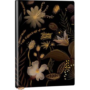 Victorias Journals Тефтер Victoria's Journals Florals - Златисто и черно, пластична корица, на точки, 96 листа, А5 (V3449)