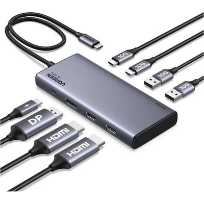 Докинг станция Ugreen 35625, от USB-C към 1x USB-C(PD), 2x USB-C, 2x USB-A, 1x DisplayPort, 2x HDMI, сива (UGREEN-35625)