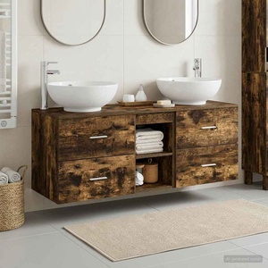 vidaXL Комплект шкафове за баня 3 бр. Опушен дъб 129 x 44, 5 x 80 cm (3405903)