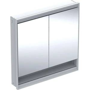 Geberit ONE - Огледален шкаф с LED осветление, 90x90x15 см, 2 врати, с ниша, вграден, бял 505.823. 00.2 (505.823.00.2)