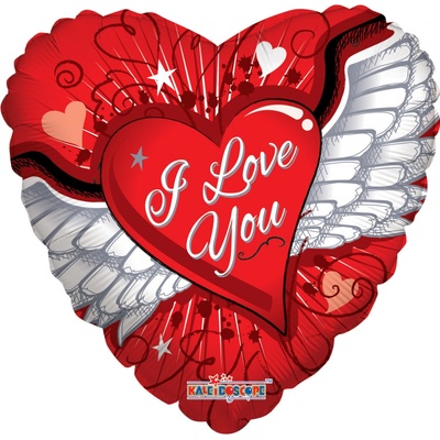 Kaledioscope 46 cm fóliový balónek srdce I love you s křídly