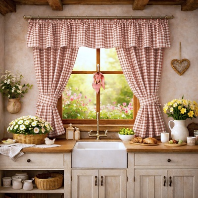 Kanafasový závěsový set 2x 150x135 cm + kanýr 40x270 cm Hnědá 1x1 cm