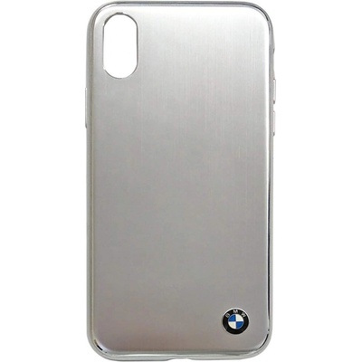 BMW Brushed Aluminium Soft Case - дизайнерски алуминиев кейс с TPU рамка за iPhone XS, iPhone X (сребрист)