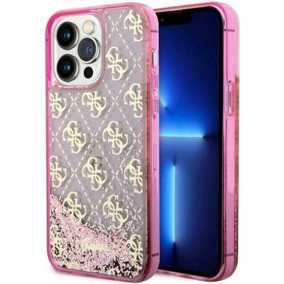 GUESS Кейс Guess GUHCP14LLC4PSGP за iPhone 14 Pro 6.1"", розов / розов, твърд, Liquid Glitter 4G Transculent (GUE002793-0)