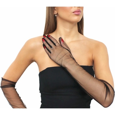 Dlouhé společenské rukavice tylové černá – Zboží Dáma