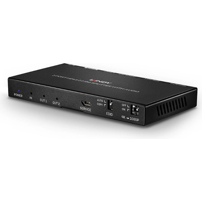Lindy HDMI 18G сплитер с 2 порта, аудио и намаляване на мащаба, Lindy 38230 (38230)