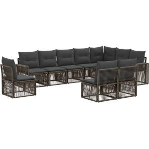vidaXL Градински Софа Комплект 10 бр. Сив и тъмен сив полиратан (3435152)