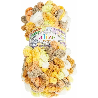 BELLATEX Priadza Puffy color 100 g - 6528 biela, béžová, žltá, zelená
